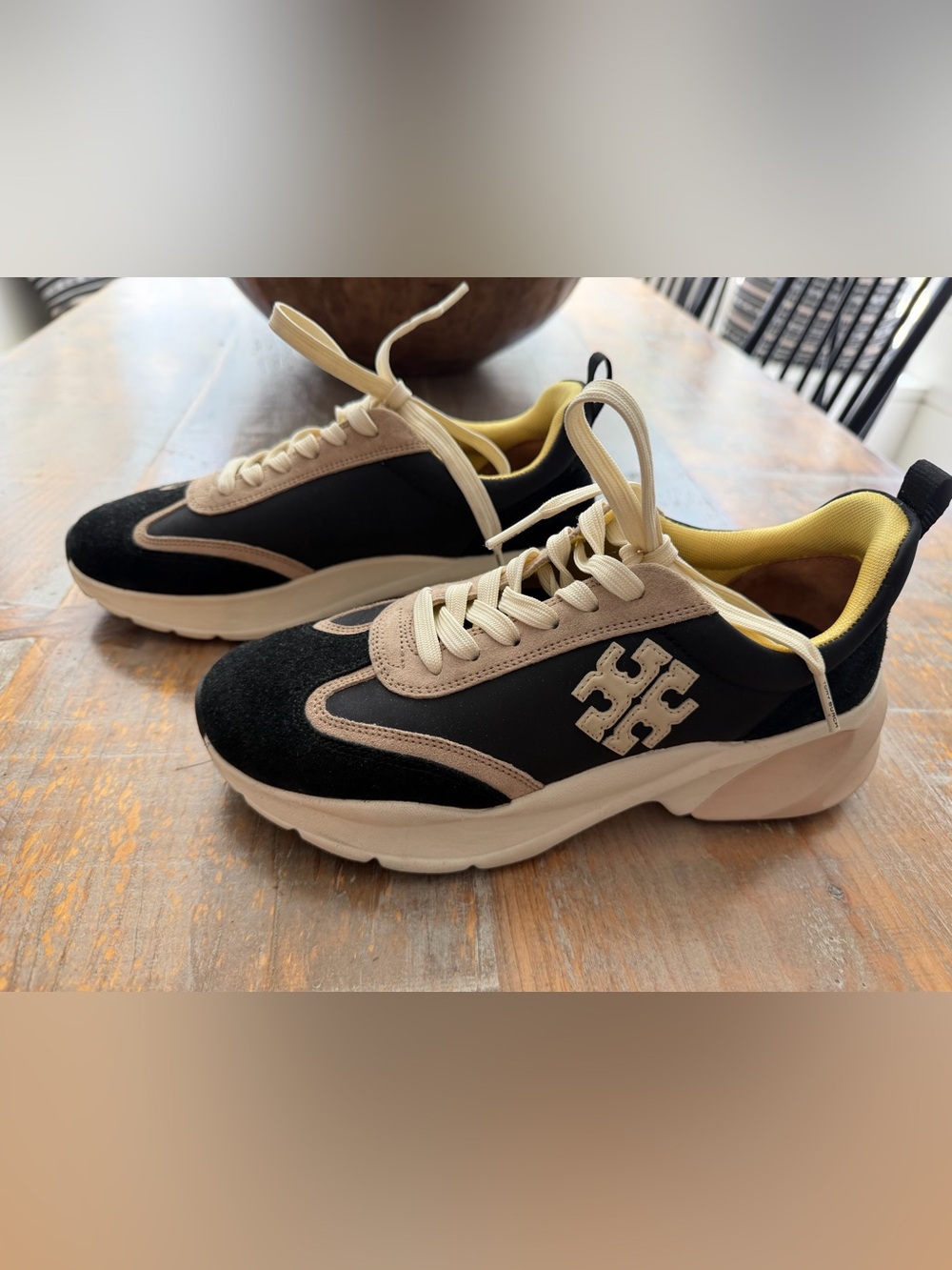 Tory Burch Black and Beige Women’s Sneakers with Cream Laces